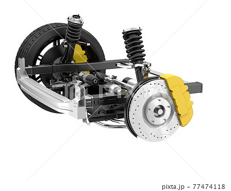 黒バックに自動車用サスペンション ブレーキシステムの構造イメージのイラスト素材