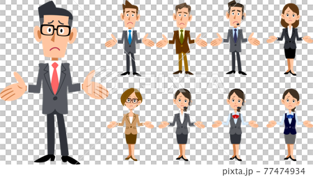 呆れた仕草を見せる会社員の男女の全身セットのイラスト素材
