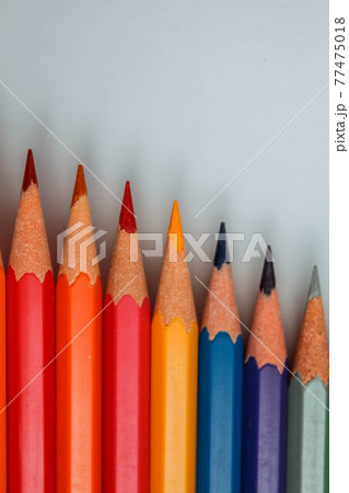 Set of rainbow color wooden pencil collection isolated on white background Set of rainbow color wooden pencil collection isolated on white background 77475018