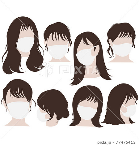 様々な角度 髪型でマスクを装着した女性ー 2 髪色編 2 のイラスト素材