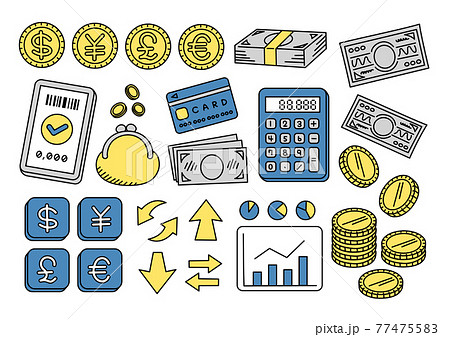 お金にまつわるイラスト素材のセット カラー お金にまつわるイラスト素材のセット カラー 77475583