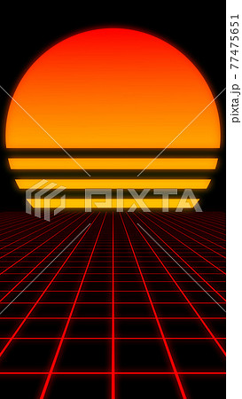 縦型 80年代風の赤いグリッド線のレトロな背景素材のイラスト素材