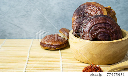 The lingzhi mushroom image close up for alternative medicine or medical and health concept.. The lingzhi mushroom image close up for alternative medicine or medical and health concept.. 77475981