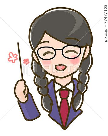 めがねで教える女子学生 77477108