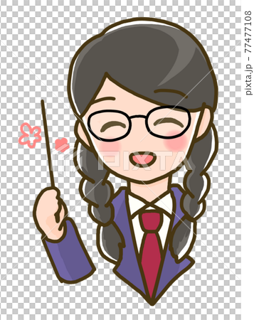 めがねで教える女子学生 77477108