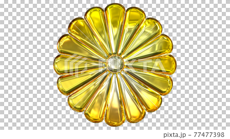 金色の日本の国章菊花紋章（十六八重表菊）のイラスト素材 [77477398