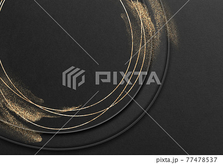 背景 テクスチャ 和風 和紙 フレーム ウェーブ 円 丸 黒 金 金粉 デザイン 77478537