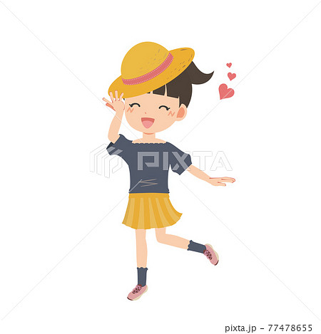 麦わら帽子をかぶって満面の笑みの女の子のイラスト素材