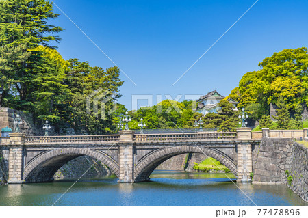 東京の都市風景 皇居外苑 二重橋と伏見櫓 東京の都市風景 皇居外苑 二重橋と伏見櫓 77478896
