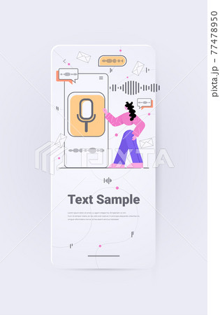 businesswoman using mobile app personal assistant voice recognition soundwave intelligent technologies 77478950
