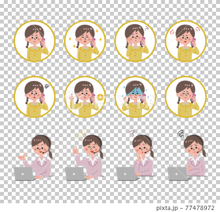 オペレーターの女性と電話する女の子 セットのイラスト素材