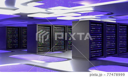 Server room data center. Backup, mining, hosting, mainframe, farm and computer rack with storage information. 3d render 77478999