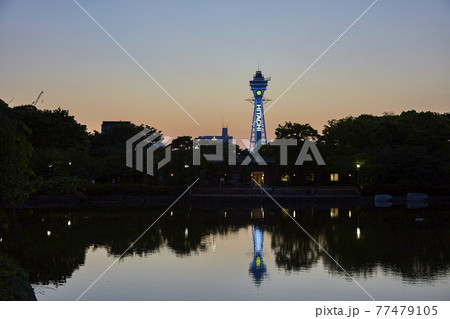 コロナ禍の通天閣　夕景【大阪　天王寺公園内から】 77479105