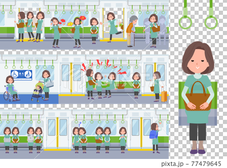 火車上一組身穿束腰外衣的中年婦女 火車上一組身穿束腰外衣的中年婦女 77479645