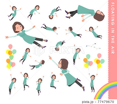 空中に浮かぶチュニック中年女性のセットのイラスト素材