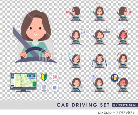 車を運転するチュニック中年女性のセット 車を運転するチュニック中年女性のセット 77479678