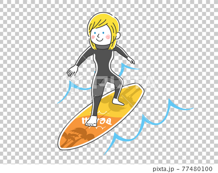 サーフィンをする女性のイラストのイラスト素材