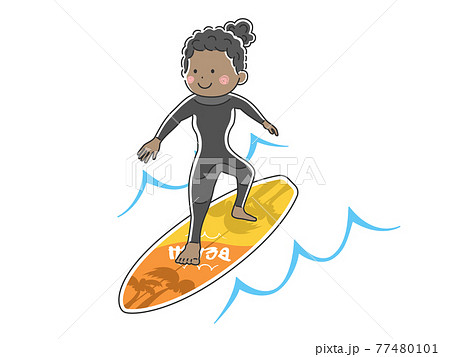 サーフィンをする女性のイラストのイラスト素材