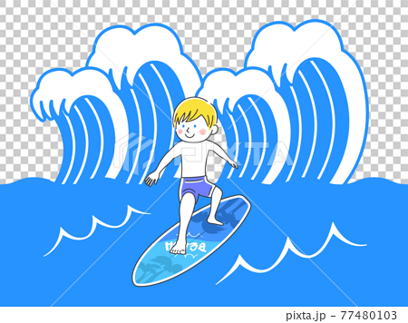 海でサーフィンをする男性のイラストのイラスト素材