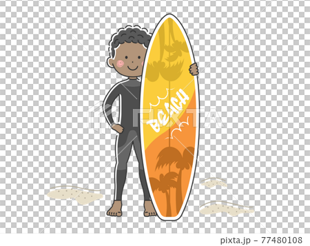 Illustration of a man in a wetsuit with a surfboard Illustration of a man in a wetsuit with a surfboard 77480108