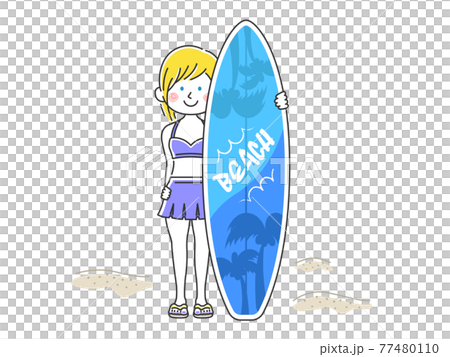 Illustration of a woman in a swimsuit with a surfboard Illustration of a woman in a swimsuit with a surfboard 77480110
