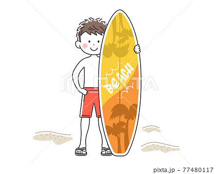 サーフボードを持つ水着の男性のイラストのイラスト素材