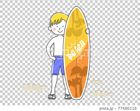 一個穿著泳裝和衝浪板的男人的插圖 77480118
