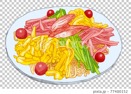 手描き水彩の冷やし中華・水彩主線 77480152