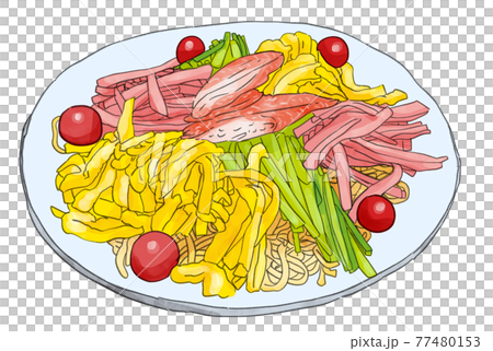 手描き水彩の冷やし中華・鉛筆主線 77480153