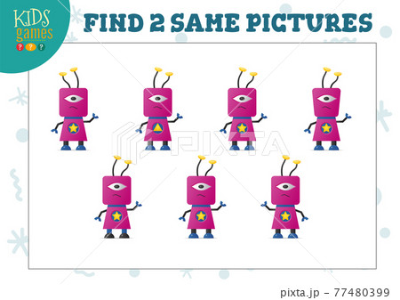 Find two same pictures kids game vector illustration. 77480399