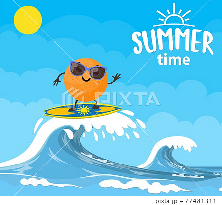 orange characters surfing on wave. 77481311