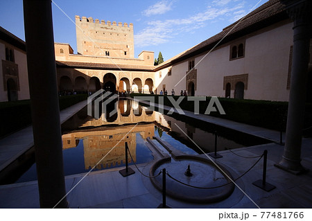 スペイングラナダ　アルハンブラ宮殿コマレス宮の中庭 77481766