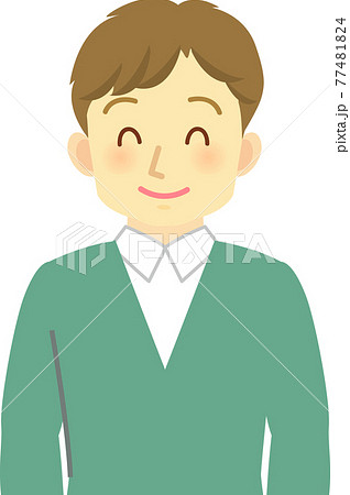 イラスト素材 目を細めてニッコリ笑う若い男性の上半身のイラスト素材