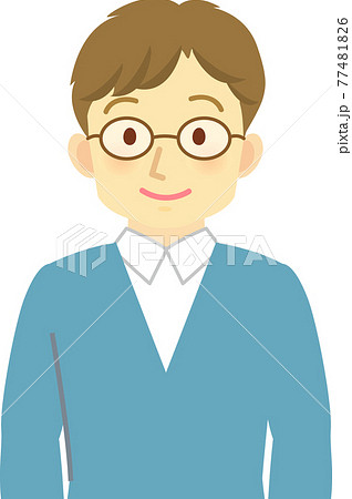 イラスト素材 ニッコリ笑う眼鏡をかけた若い男性の上半身のイラスト素材