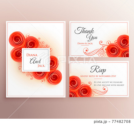 beautiful wedding invitation card with rose flower template 77482708