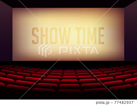 movie cinema or theater hall for film premier poster design with chairs inside room 77482937