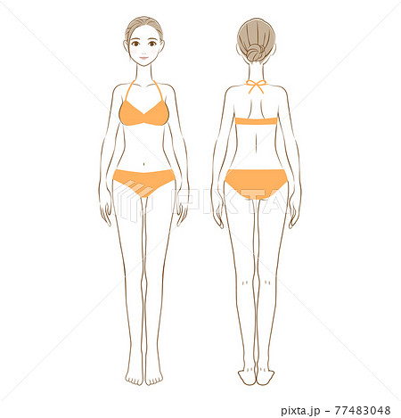 水着を着た女性の全身イラスト 正面と後ろ姿 01のイラスト素材