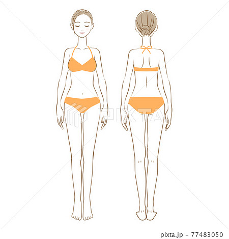 水着を着た女性の全身イラスト 正面と後ろ姿 02のイラスト素材