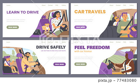 A set of people travel inside their cars during vacation or weekend road trip. 77483080