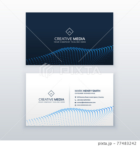 creative concept of business card design with blue particles wave 77483242