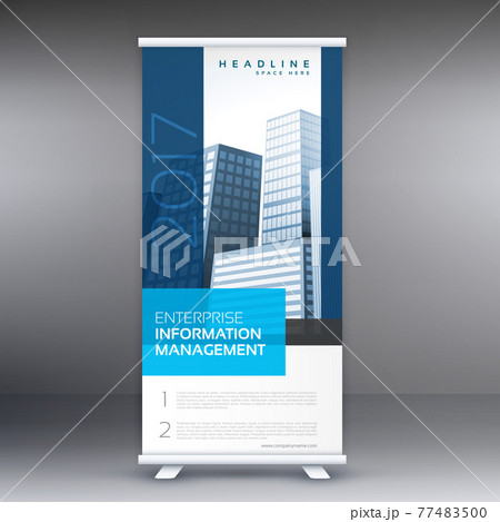 simple blue standee roll up banner design with business information simple blue standee roll up banner design with business information 77483500