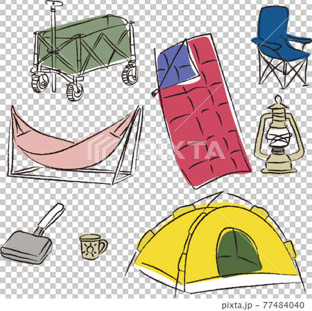 Illustration set of outdoor camping equipment Handwritten style 77484040