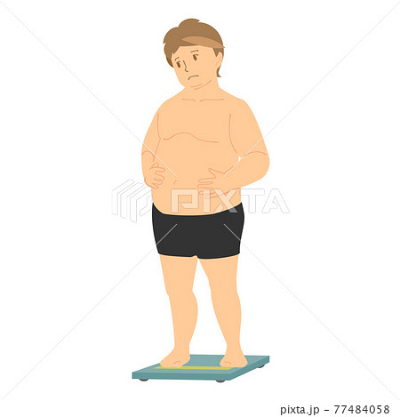 体重計に乗る太った男性のイラスト素材