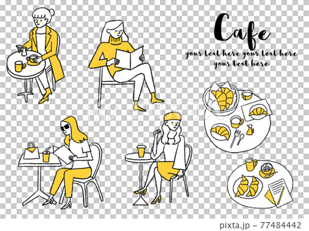 カフェにいる女性4人_セット カフェにいる女性4人_セット 77484442