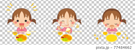 礼儀正しく挨拶をして食事をする可愛い小さな女の子のイラスト セット バリエーション 白背景 礼儀正しく挨拶をして食事をする可愛い小さな女の子のイラスト セット バリエーション 白背景 77484662
