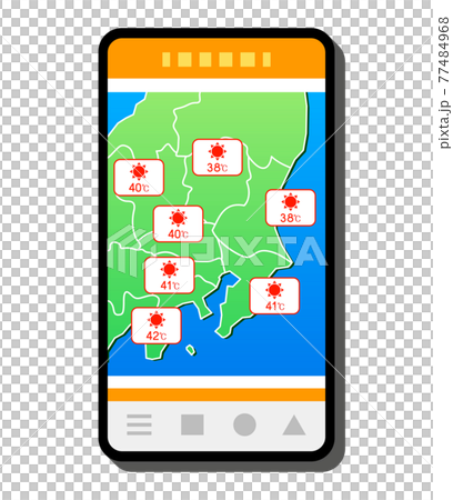 スマホで天気予報をチェックするイラストイメージ スマホで天気予報をチェックするイラストイメージ 77484968