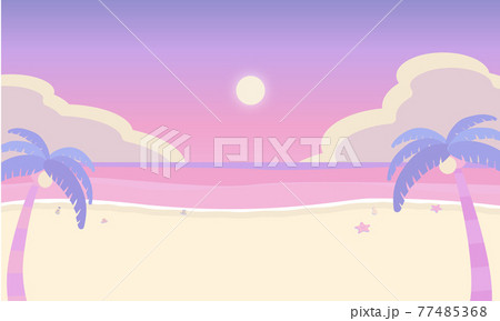 夏 夕暮れの海辺 サンセット 背景素材 ベクターイラスト パステルカラーのイラスト素材