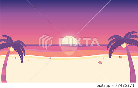 夏 夕暮れの海辺 サンセット 背景素材 ベクターイラストのイラスト素材
