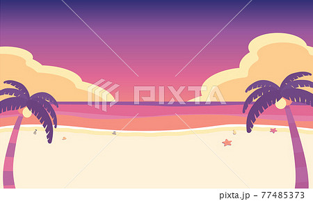 夏 夕暮れの海辺 サンセット 背景素材 ベクターイラストのイラスト素材