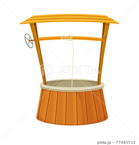 Wooden Well as Structure in the Ground for Accessing Water with Rope for Pulling Bucket Vector Illustration Wooden Well as Structure in the Ground for Accessing Water with Rope for Pulling Bucket Vector Illustration 77485513